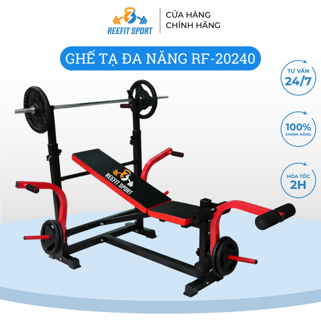 Ghế tạ giàn tạ đa năng bằng thép màu đen đỏ không có kéo xô Reefit Sport RF-20240 (Không Kèm Đòn và Tạ Miếng)