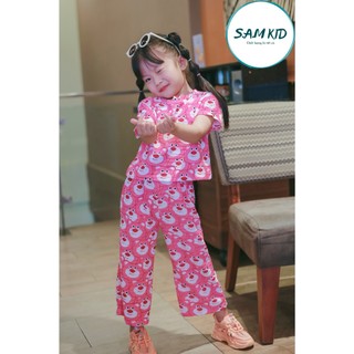 8-40kg Đồ bộ bé gái xốp nhật quần Loe dài ống rộng mát mẻ mùa hè có size đại,set bộ quần áo bé gái