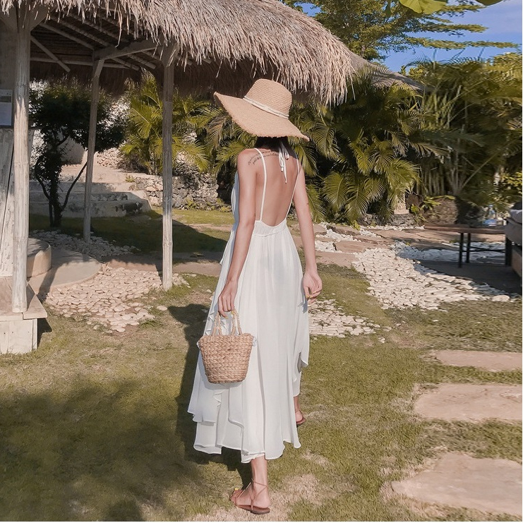 (Sale up to 50%). Đầm Maxi Đi Biển Dài Xòe Lưng Hở Gợi Cảm Kiểu Pháp Geisha Géis