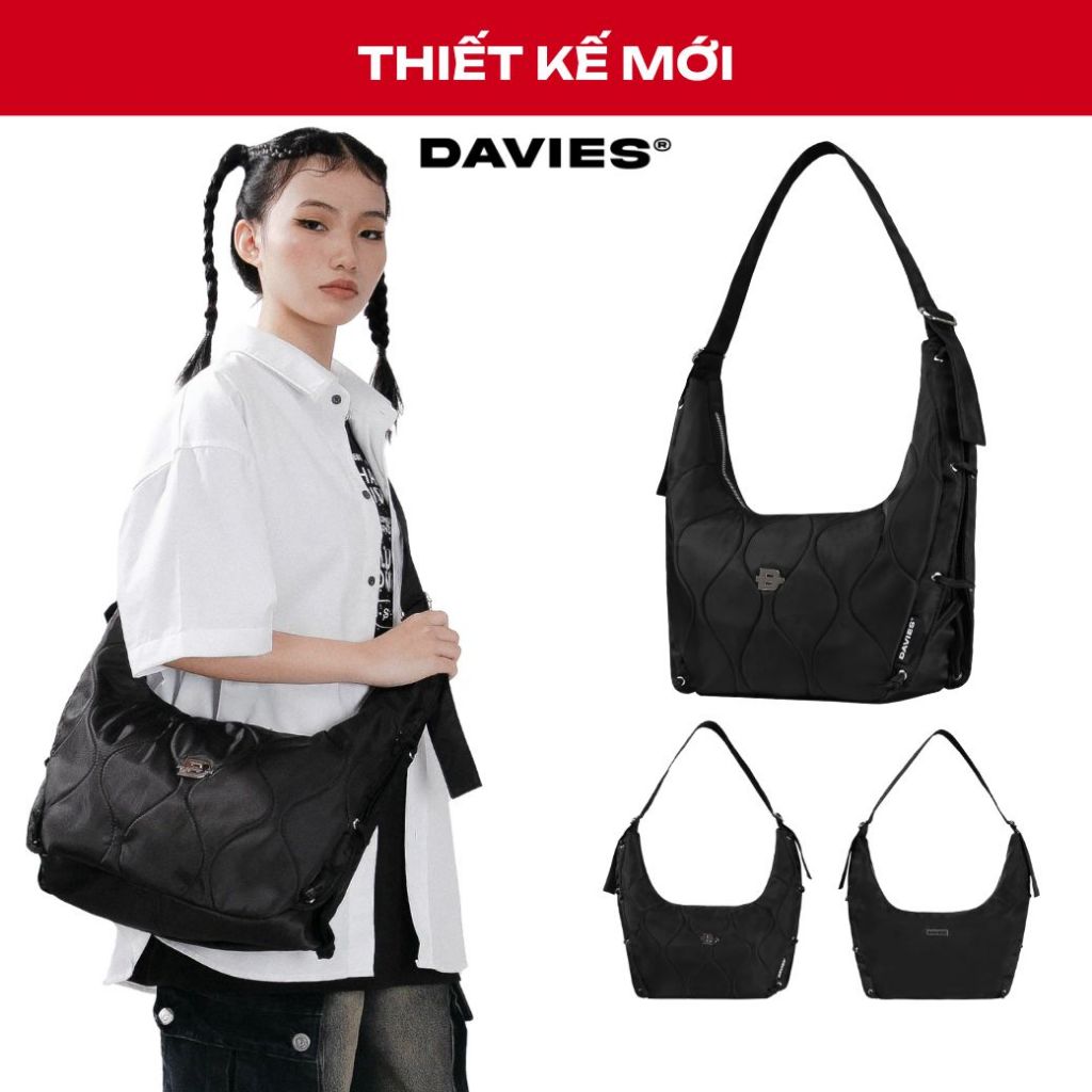 Túi đeo chéo đựng laptop nam nữ vải dù màu đen hai mặt Air Bag local brand Davies I D-B53