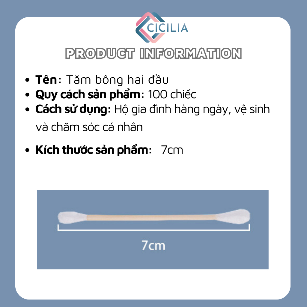 Tăm Bông Gói 100 Chiếc CICILIA Bằng Gỗ Tre Chắc Chắn Tiện Lợi Tăm Bông Ngoáy Tai Tre Thân Thiên Môi Trường CI-044