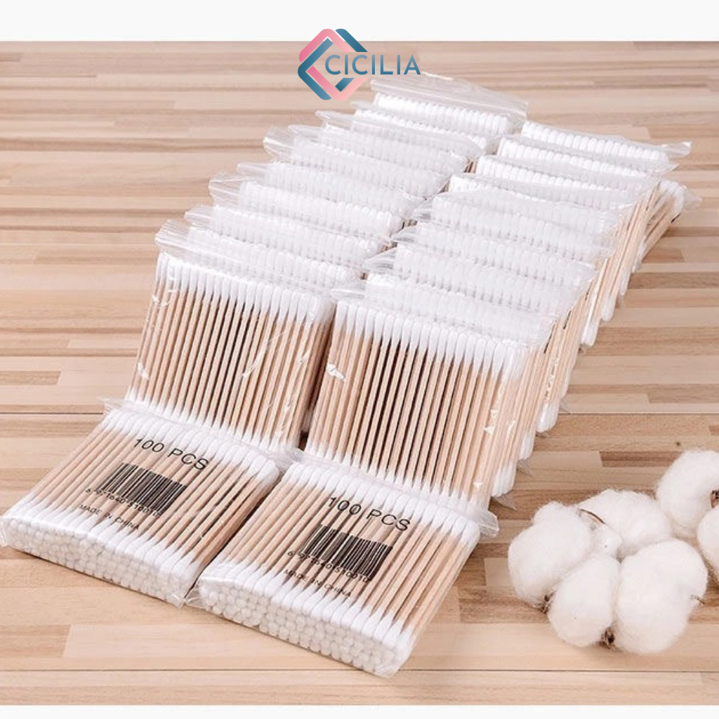Tăm Bông Gói 100 Chiếc CICILIA Bằng Gỗ Tre Chắc Chắn Tiện Lợi Tăm Bông Ngoáy Tai Tre Thân Thiên Môi Trường CI-044