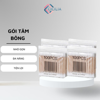 Tăm Bông Gói 100 Chiếc CICILIA Bằng Gỗ Tre Chắc Chắn Tiện Lợi Tăm Bông Ngoáy Tai Tre Thân Thiên Môi Trường CI-044