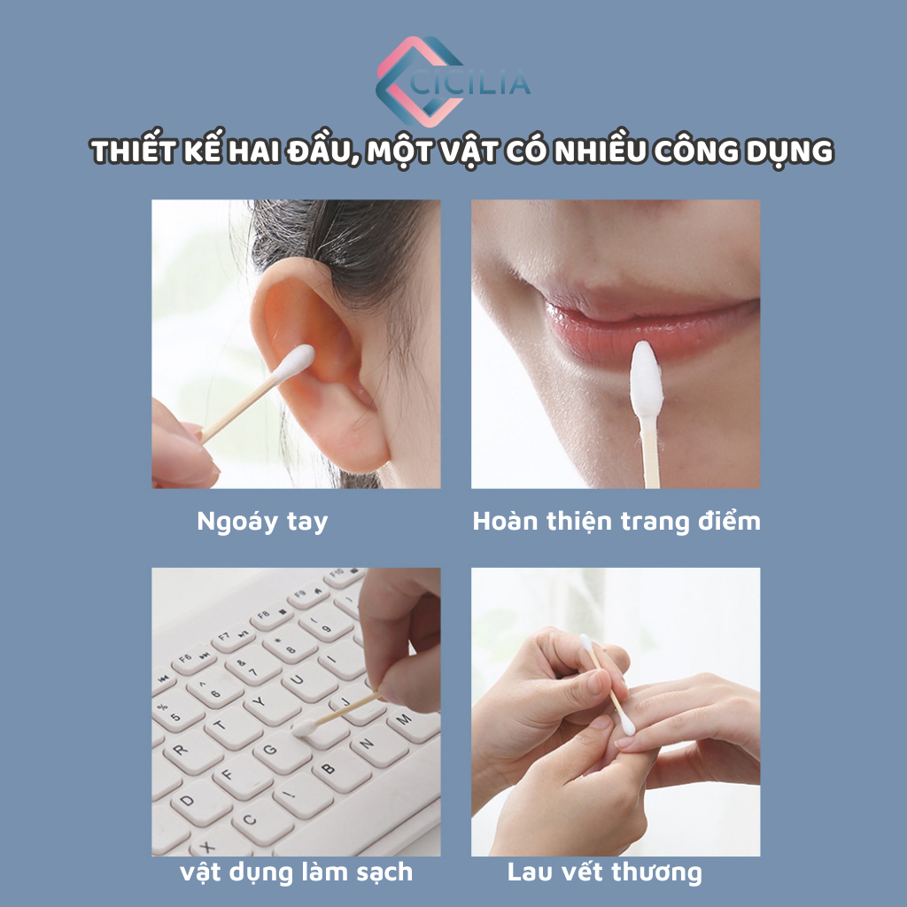 Tăm Bông Gói 100 Chiếc CICILIA Bằng Gỗ Tre Chắc Chắn Tiện Lợi Tăm Bông Ngoáy Tai Tre Thân Thiên Môi Trường CI-044