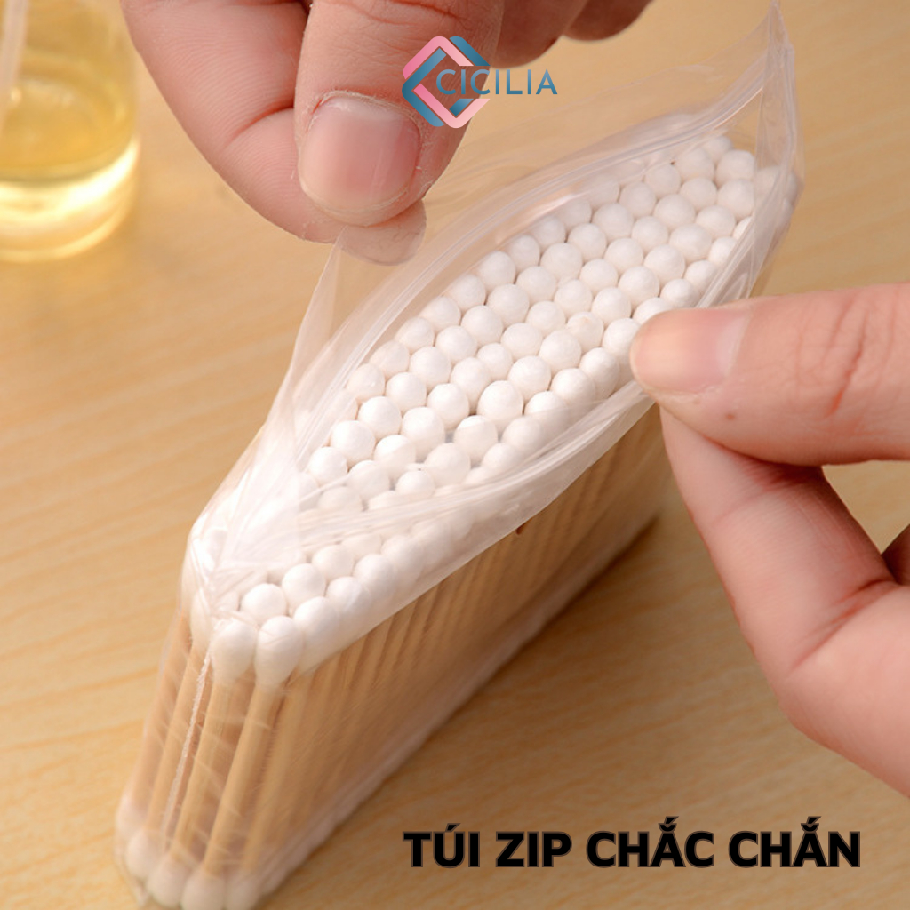 Tăm Bông Gói 100 Chiếc CICILIA Bằng Gỗ Tre Chắc Chắn Tiện Lợi Tăm Bông Ngoáy Tai Tre Thân Thiên Môi Trường CI-044