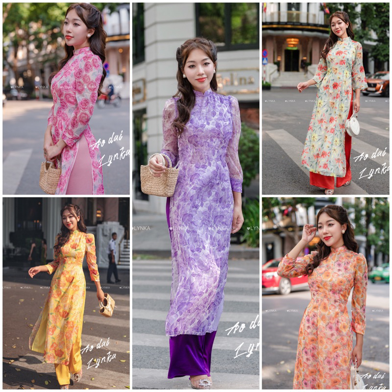 D20-SET KÈM QUẦN Áo dài tơ hàn 4 tà / aodailynka88