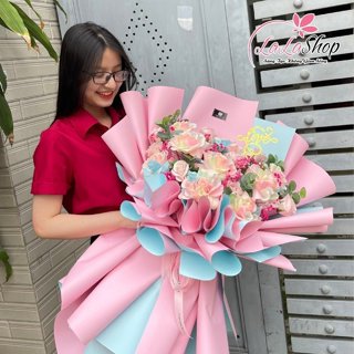   Hỏa Tốc  Hình thật bó hoa hồng sáp thơm làm quà tặng 8-3 20-10 20-11 ý nghĩa cánh hoa to đẹp lưu hương lâu Lala 