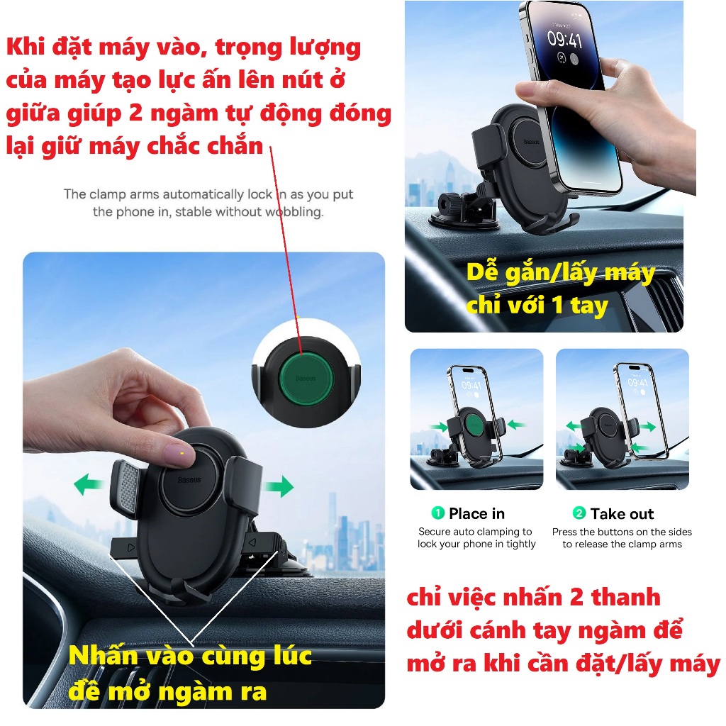 Giá đỡ điện thoại hút chân không dán táp lô dán kính ô tô Baseus UltraControl Lite BS-CM022 bản Pro CM021