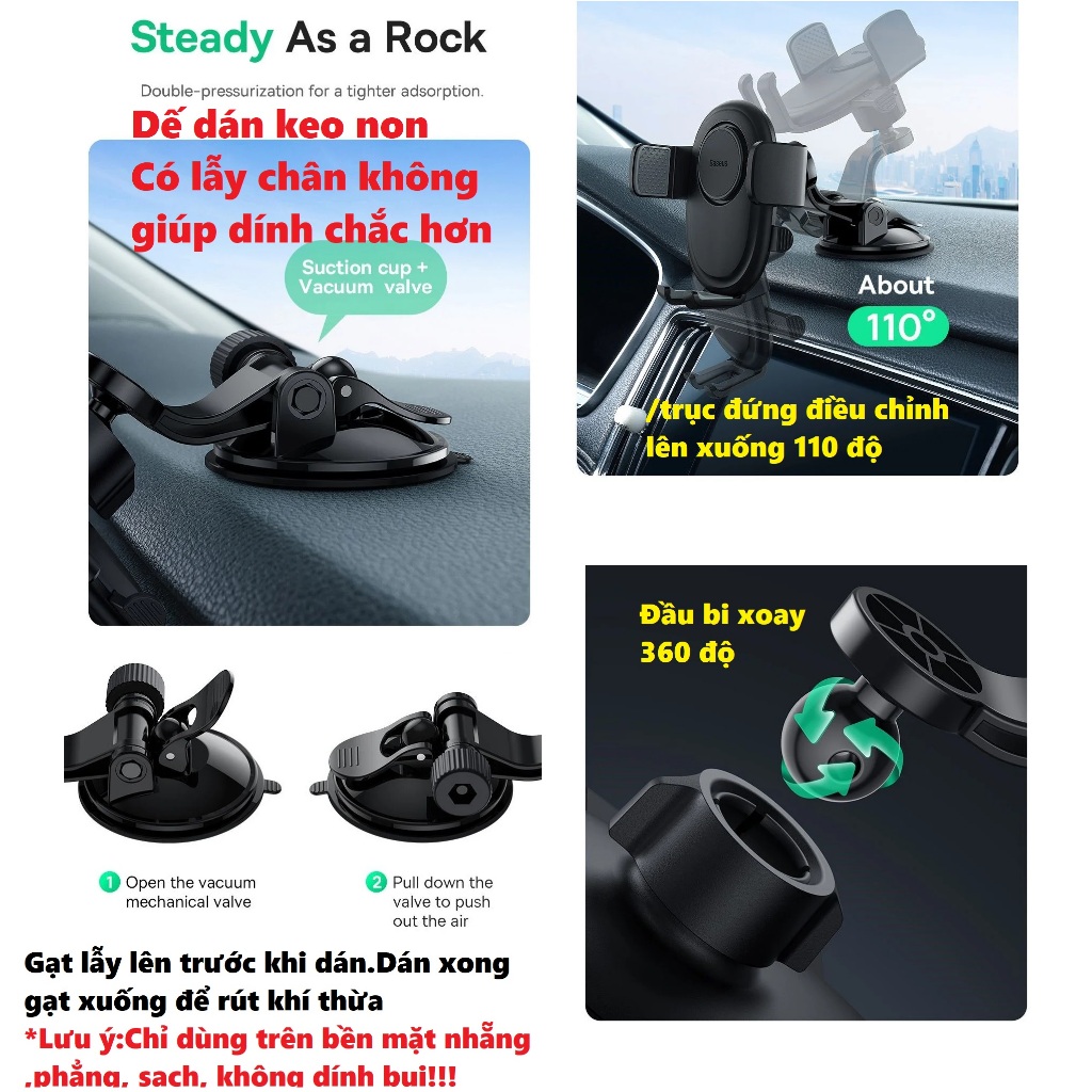 Giá đỡ điện thoại hút chân không dán táp lô dán kính ô tô Baseus UltraControl Lite BS-CM022 bản Pro CM021