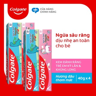 Combo 4 kem đánh răng Colgate trẻ em Khủng Long và Kỳ Lân hương dâu 40g/tuýp