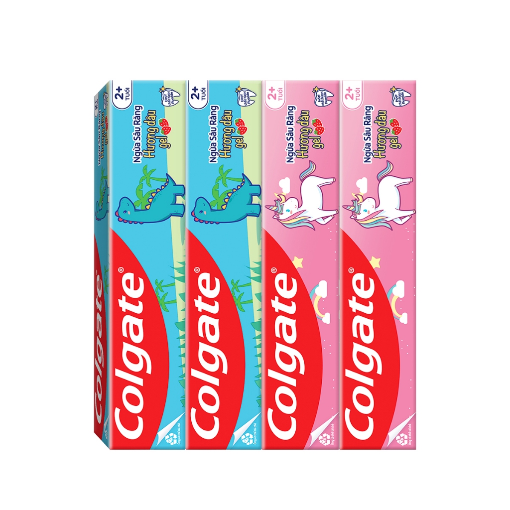 Combo 4 kem đánh răng Colgate trẻ em Khủng Long và Kỳ Lân hương dâu 40g/tuýp