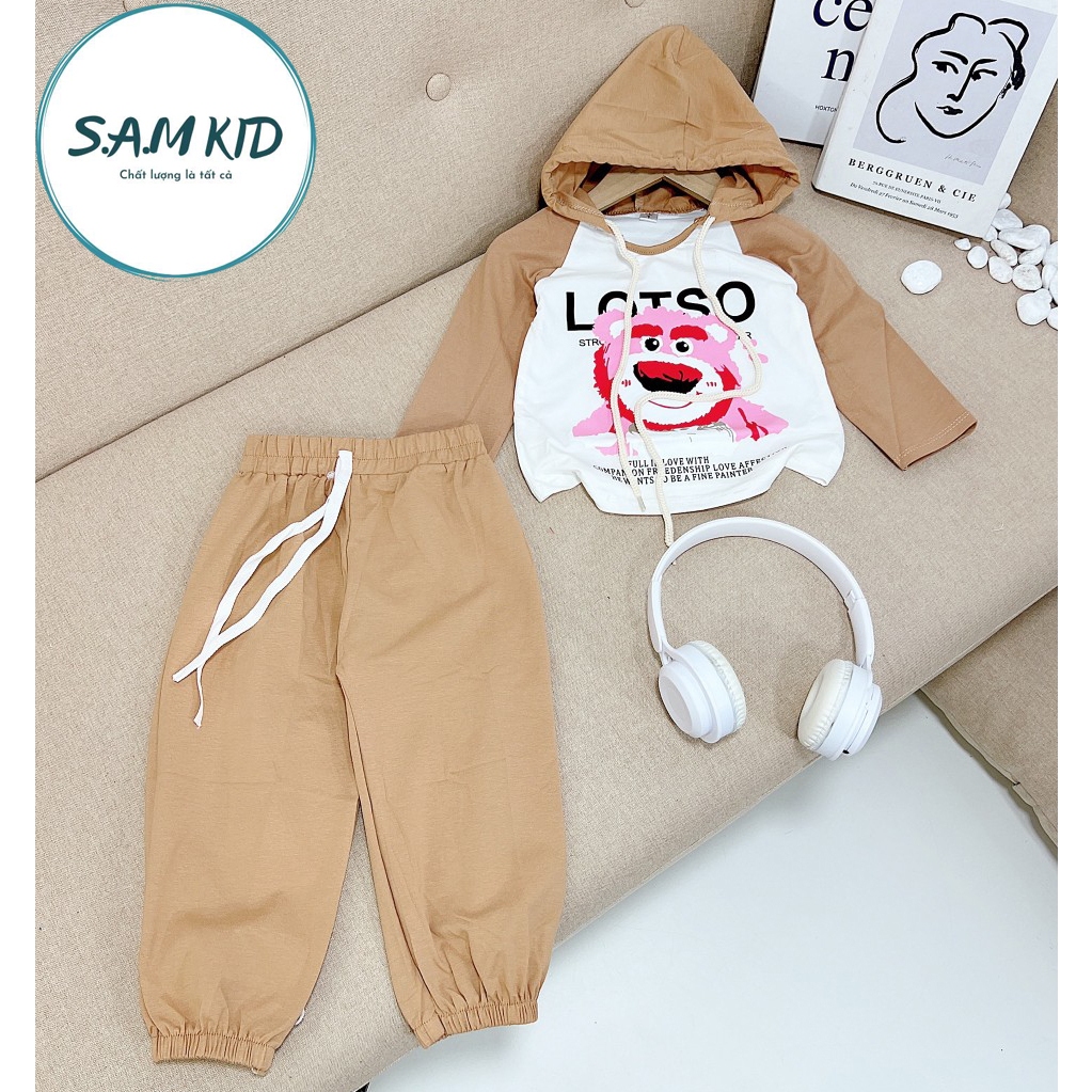 8-40kg Đồ bộ bé gái áo mũ quần dài bo có size đại vải thun cotton mềm