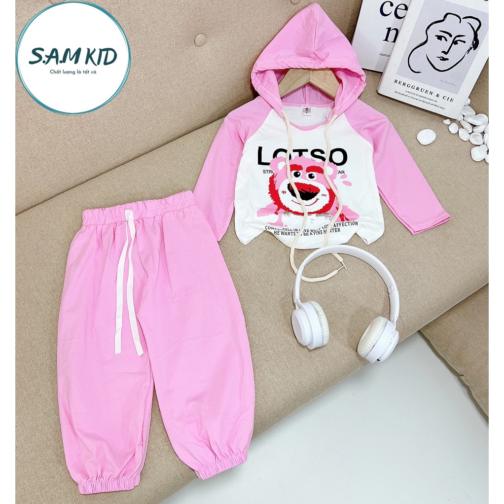 8-40kg Đồ bộ bé gái áo mũ quần dài bo có size đại vải thun cotton mềm