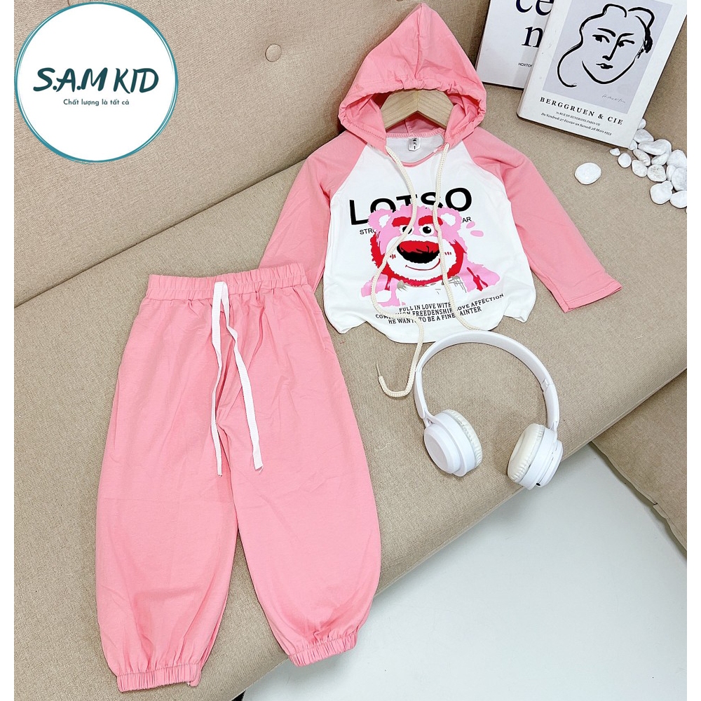 8-40kg Đồ bộ bé gái áo mũ quần dài bo có size đại vải thun cotton mềm