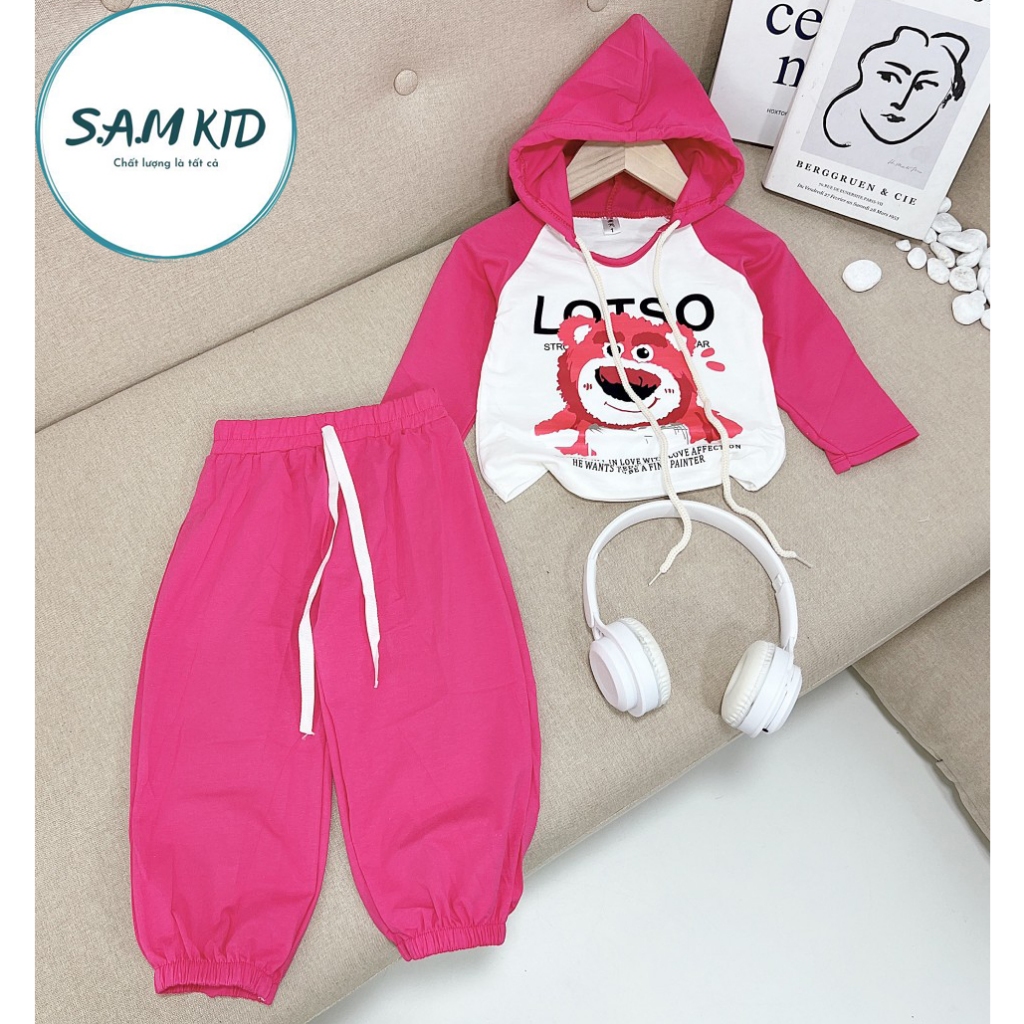 8-40kg Đồ bộ bé gái áo mũ quần dài bo có size đại vải thun cotton mềm