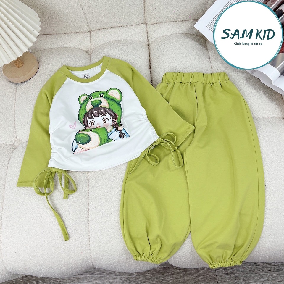 8-40kg Đồ bộ bé gái áo dài dây rút quần dài bo có size đại vải thun cotton mềm