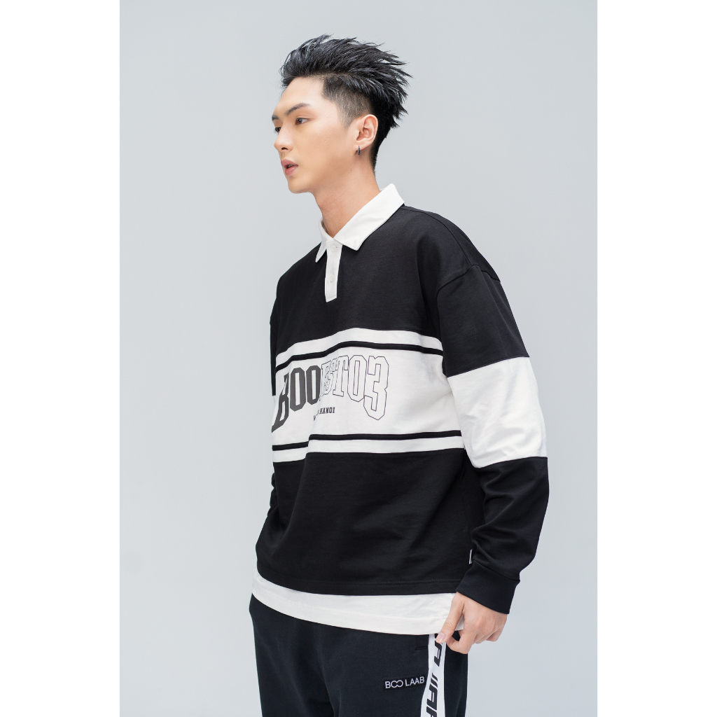 Áo Thun Dài Tay Polo BOO Dáng Oversized Phối Màu EST03