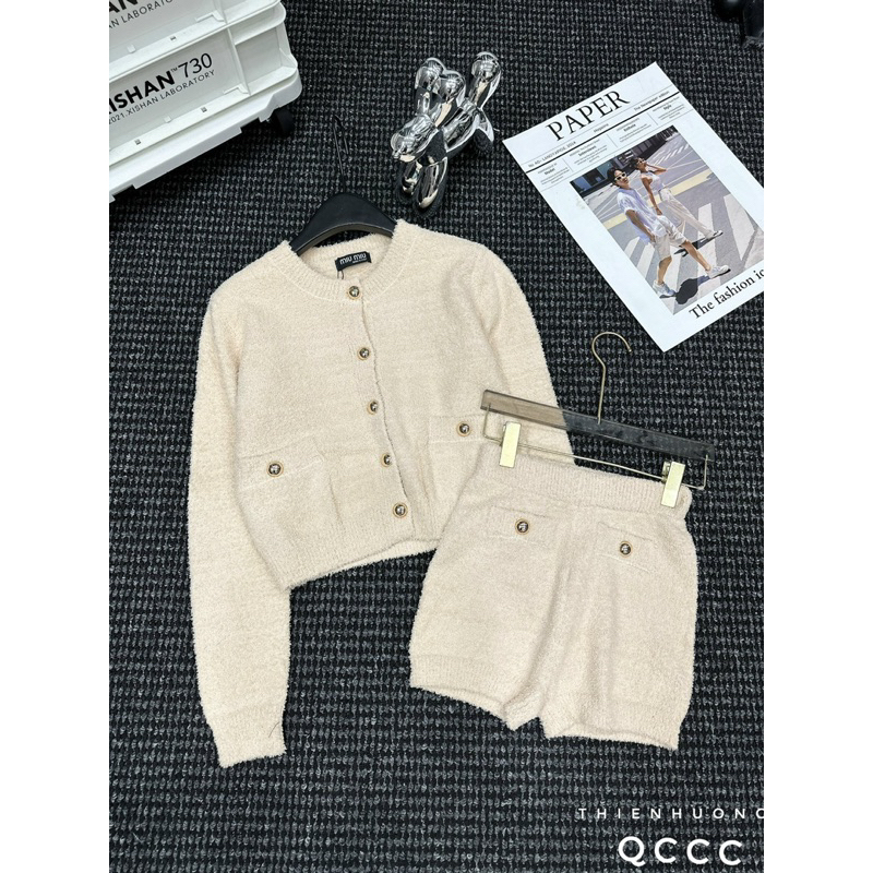 Set len miu miu quần sooc màu pastel logo thêu cao cấp