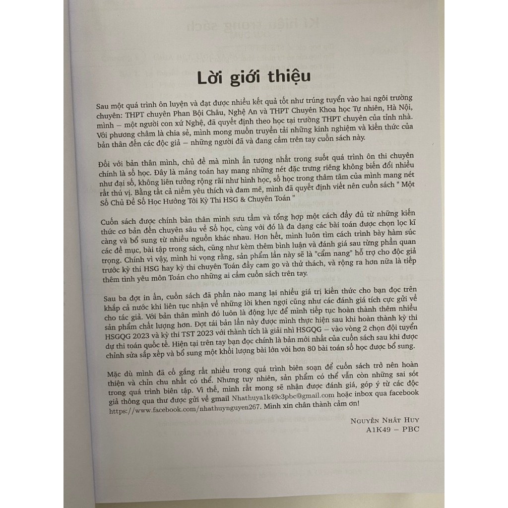 Sách - Một số chủ đề Số Học hướng tới kỳ thi HSG và chuyên Toán (tái bản lần 3)