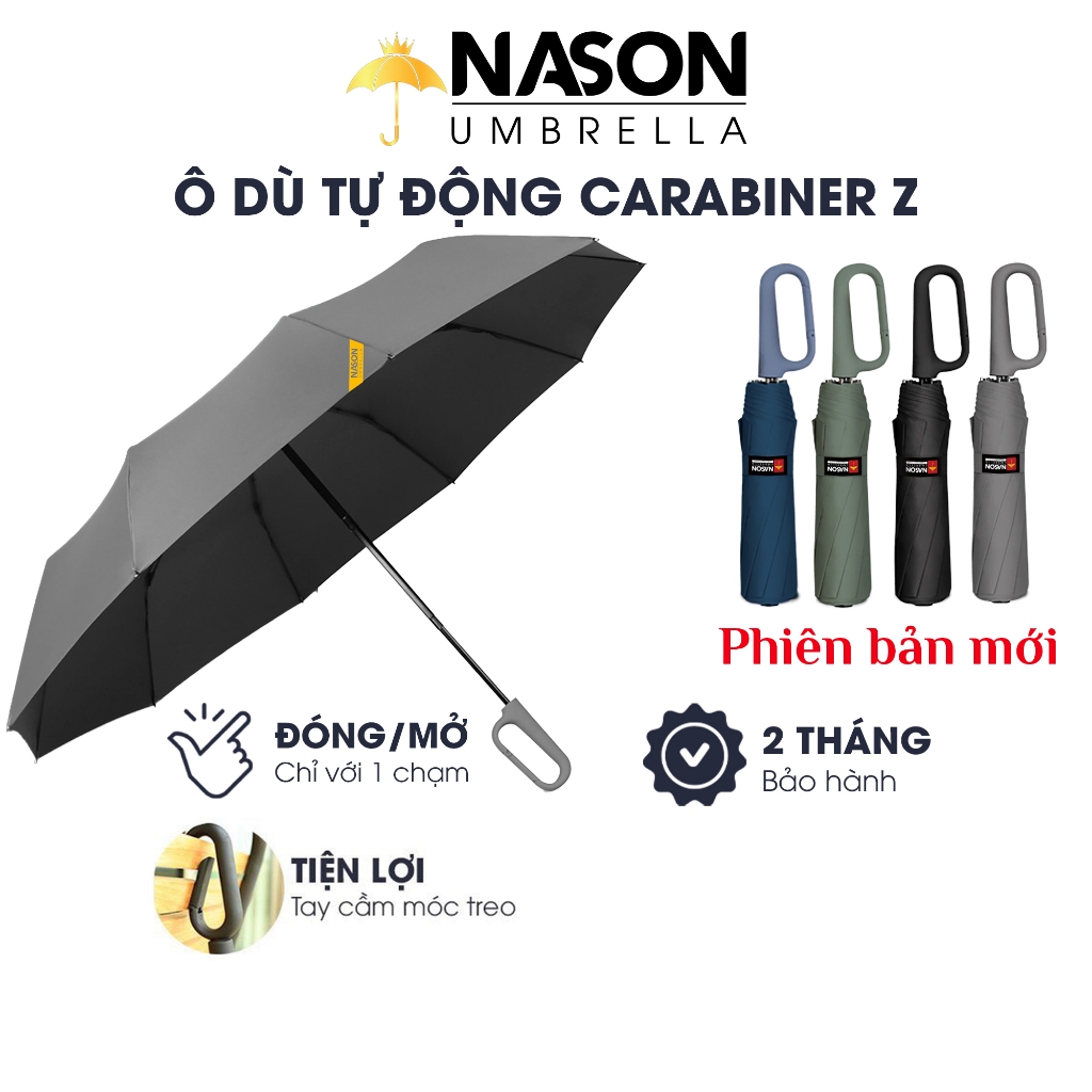 Ô tự động 2 chiều tay cầm móc treo độc đáo CARABINER Z siêu tiện lợi - Vải chống thấm nước tay cầm nhựa cao cấp
