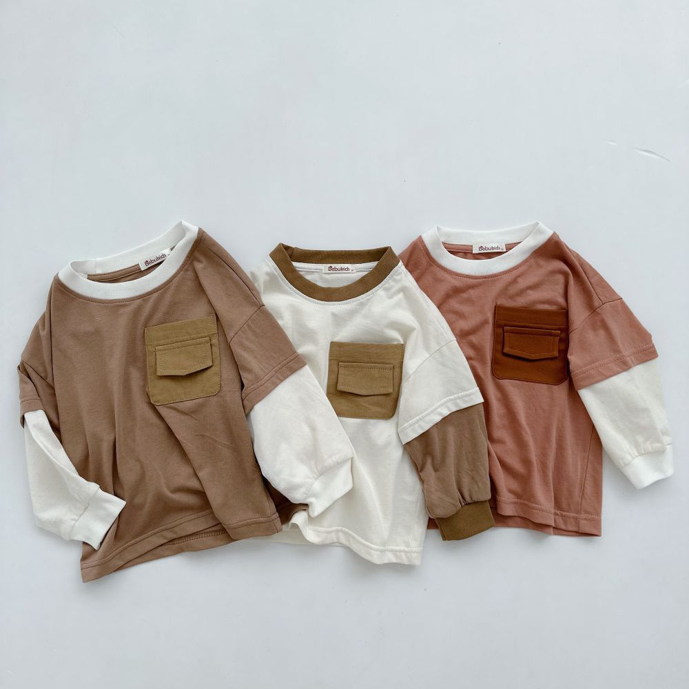 Áo dài tay phối túi ngực năng động cho bé trai, chất liệu cotton mềm mát, Miniumbaby A1658