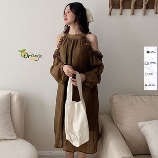 Đầm Voan Cổ Yếm Tay Dài Bồng Phối Ren Vai Dáng Rộng 2 Lớp Không Lộ Bigsz Phù Hợp Với Mọi Lứa Tuổi Orange Closet