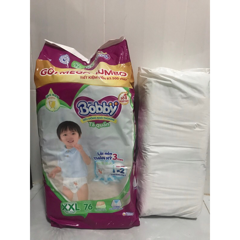 1 BỊCH RƯỠI tã quần Bobby tinh chất gạo non size XXL (114 miếng) Tặng thú bông thỏ tai dài
