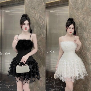 Đầm nữ hai dây dự tiệc chất lông vũ thiết kế sang chảnh quyến rũ