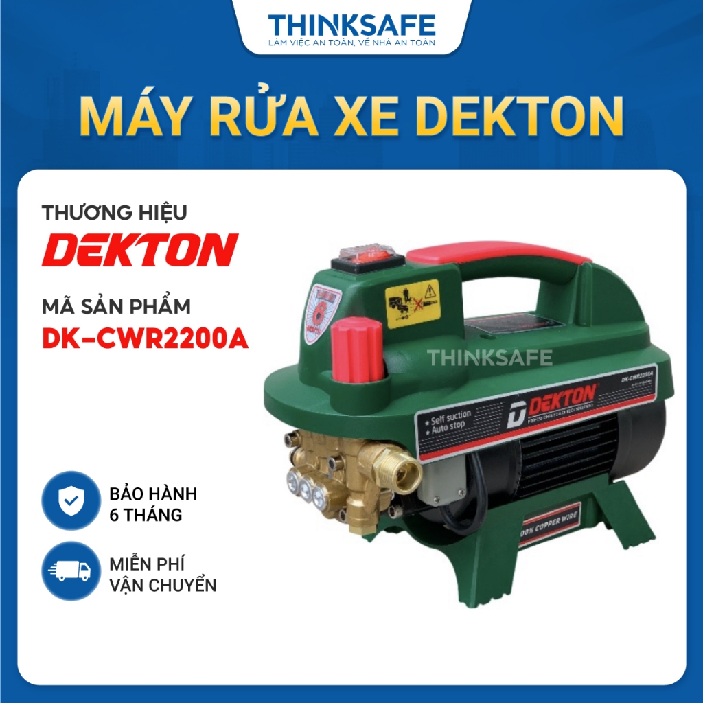 Máy rửa xe cao áp DEKTON DK-CWR2200A 2200W, dây xịt 10m, áp lực 150 Bar, Máy xịt rửa xe chỉnh áp, mẫu mới chống giật