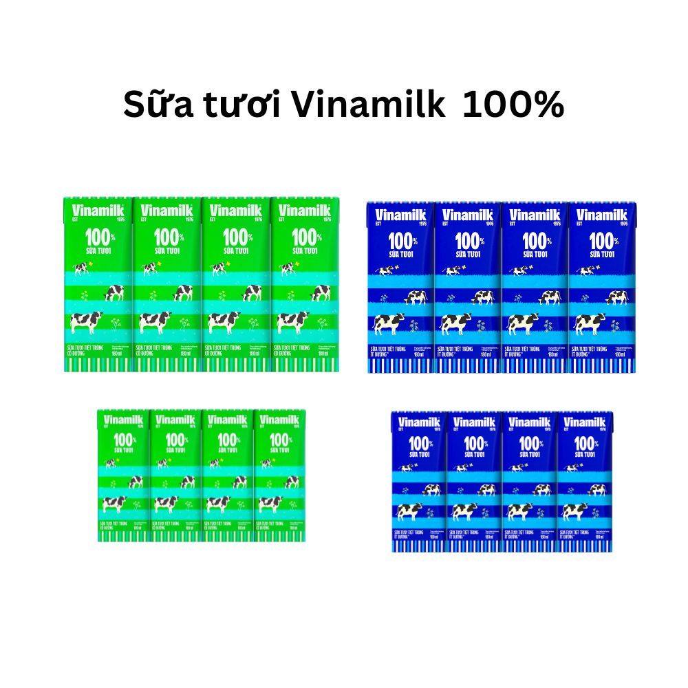 Vinamilk- Sữa tươi 100% 110ml, 180ml có đường/ ít đường/ không đường