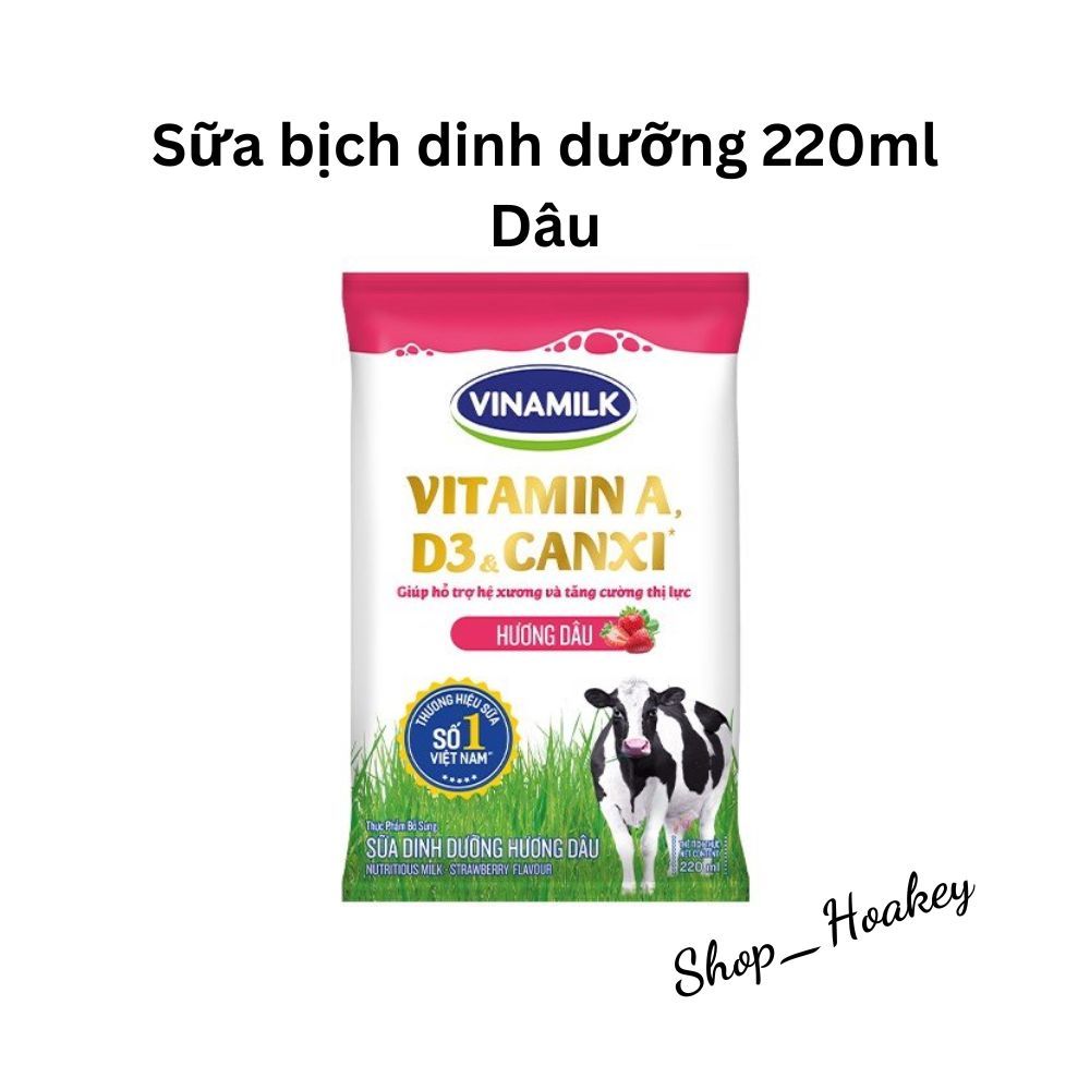 Sữa bịch Vinamilk 220ml hương socola/ dâu/ có đường/ ít đường/ không đường