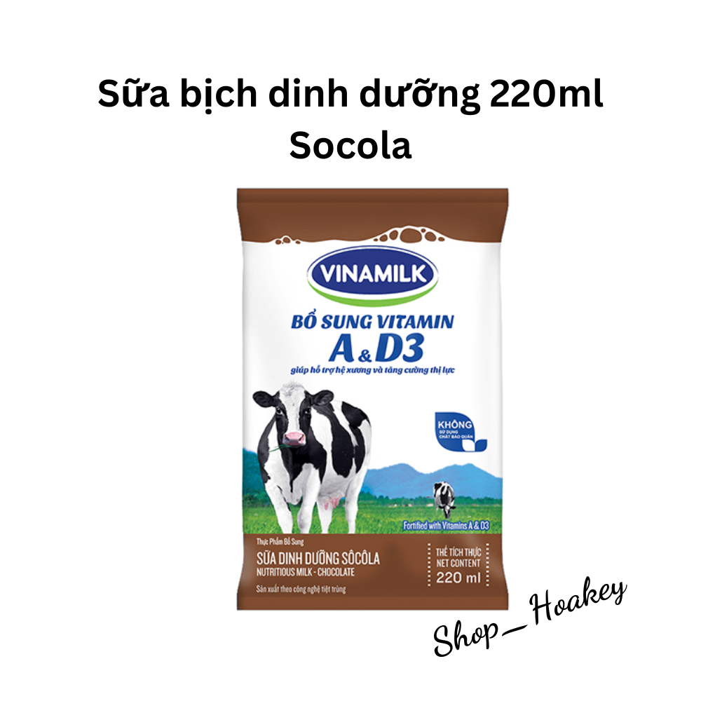 Sữa bịch Vinamilk 220ml hương socola/ dâu/ có đường/ ít đường/ không đường