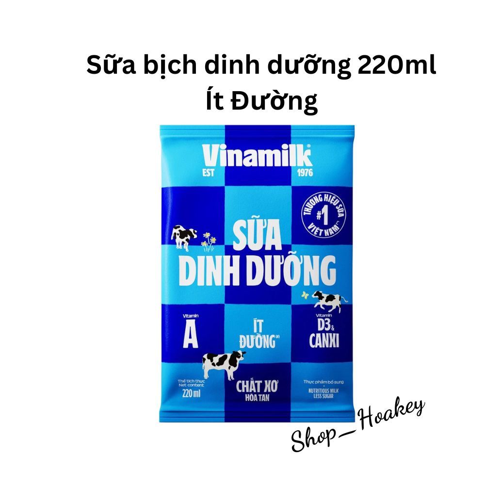 Sữa bịch Vinamilk 220ml hương socola/ dâu/ có đường/ ít đường/ không đường