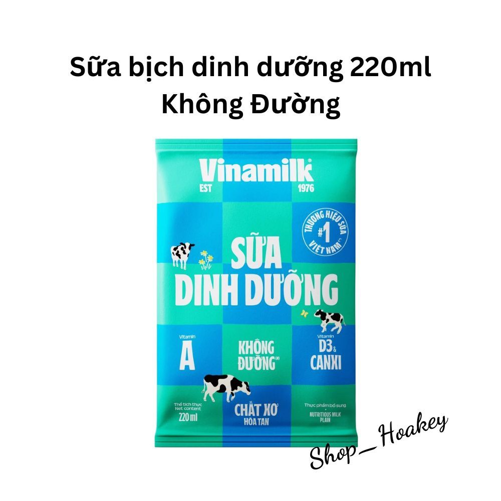Sữa bịch Vinamilk 220ml hương socola/ dâu/ có đường/ ít đường/ không đường