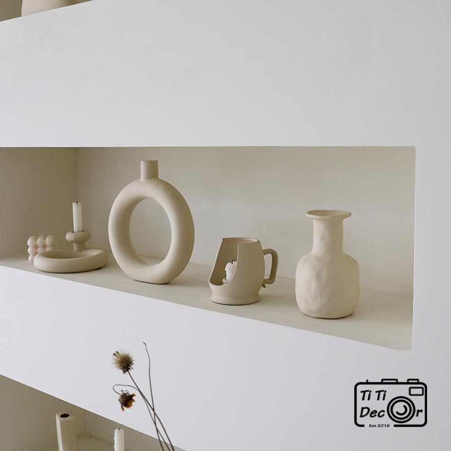 Bình hoa gốm Minimalist TiTi Decor phong cách tối giản, Bình gốm trắng trang trí phong cách Hàn Quốc