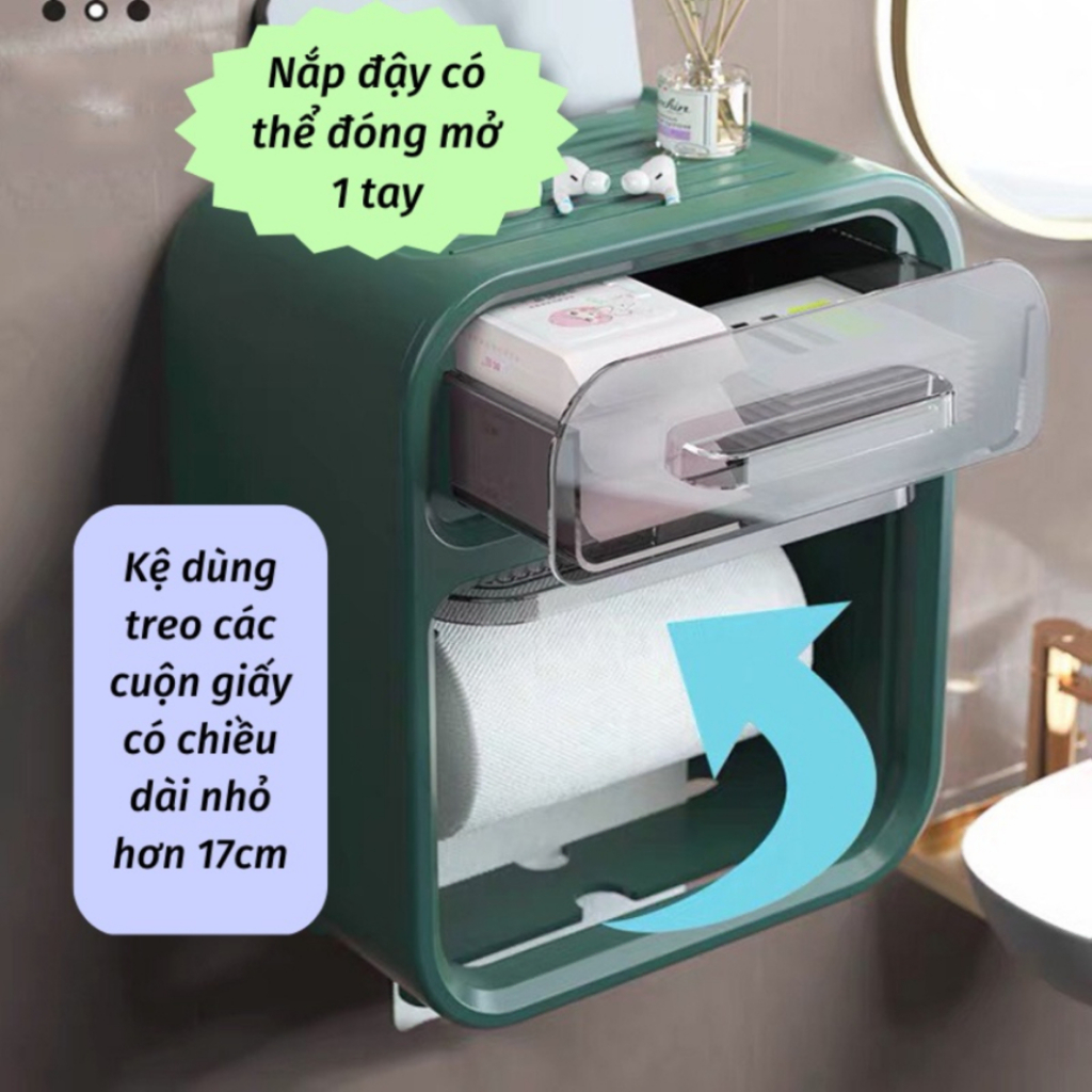 Hộp đựng giấy vệ sinh dán tường 2 tầng chống thấm,sử dụng cho phòng tắm có kệ để điện thoại 2 ngăn chống nước