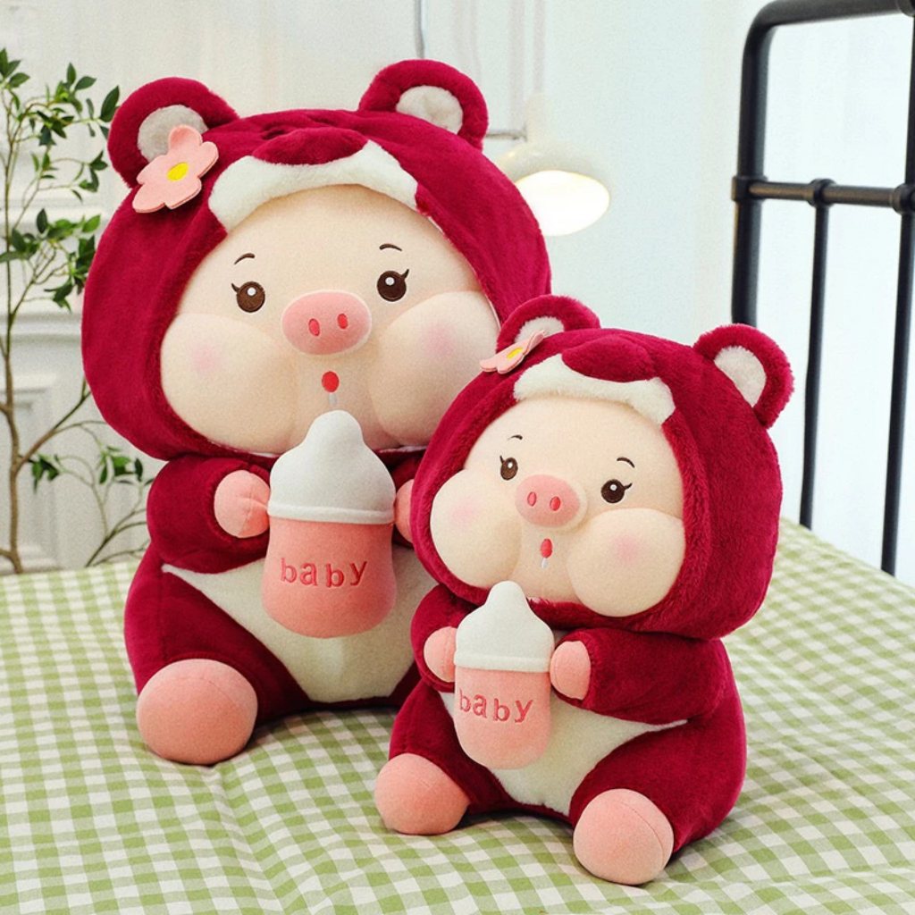 Gấu Bông Heo Cosplay Lotso Ôm Bình Sữa - Heo Lợn Bông Mũ Lotso Cởi Mũ Ra Được Cao Cấp Gấu Bông City