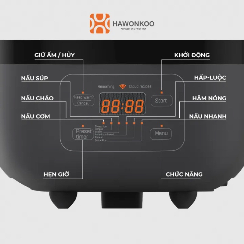 Nồi cơm điện tử cao tần Hawonkoo RCH-152 1300W 1.5L Hàng chính hãng - Bảo hành 12 tháng