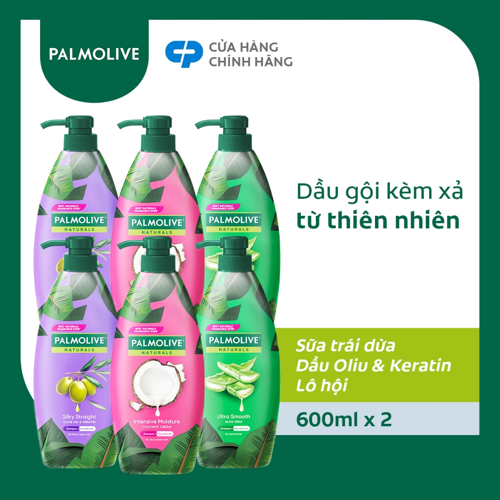 Bộ 6 Dầu gội Palmolive kèm dầu xả chiết xuất thiên nhiên 600ml x6 (Hồng, xanh, tím)