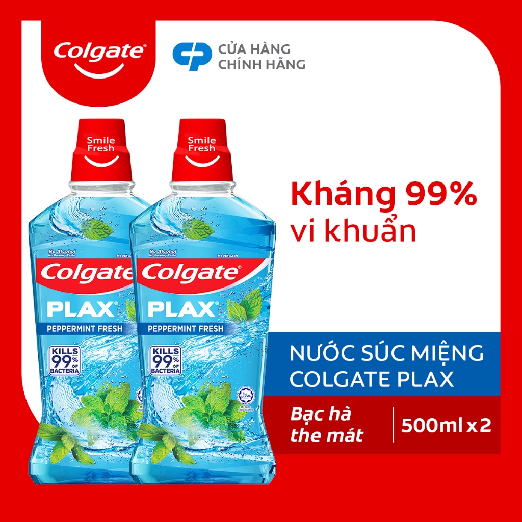 Bộ đôi nước súc miệng Colgate diệt 99% vi khuẩn Plax bạc hà 500ml