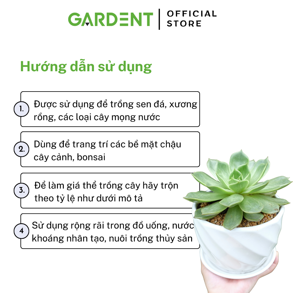 Đá Khoáng Masato GARDENT Đá Maifan Giá Thể Trồng Sen Đá, Xương Rồng, Bonsai Size 3-6mm Bao 1kg