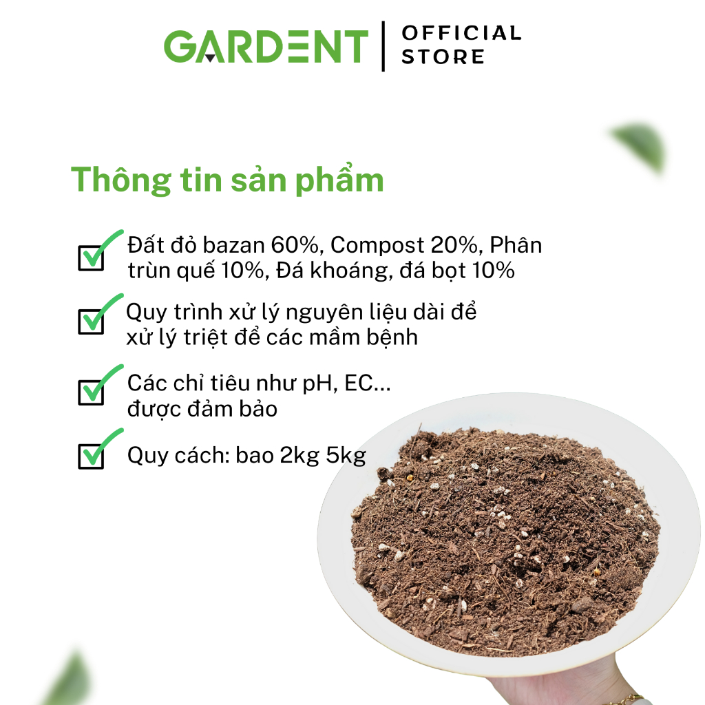 Đất Trồng Hoa Hồng Hữu Cơ GARDENT Đất Trộn Sẵn Nguyên Chất 100% Đã Qua Xử Lý Giàu Dinh Dưỡng Bao 2Kg 5Kg