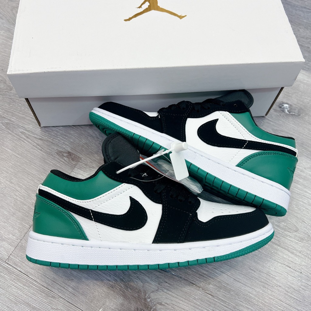 Giày sneaker Jordan low 1 Mystic Green cổ thấp đen trắng gót xanh lá,Giày thể thao JD đen xanh lá bản cao cấp nam nữ