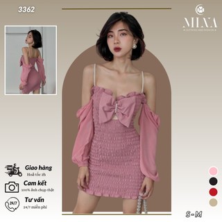 Đầm Body Nhún Đính Nơ Trễ Vai đáng yêu  3362