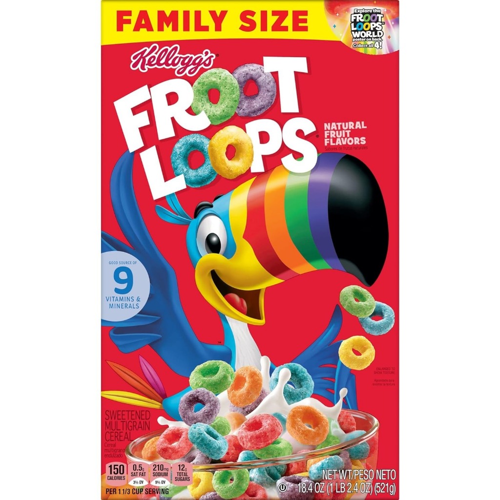 Ngũ cốc  Kellogg's Froot Loops Fruit Flavored with Vitamin C Original 521gr General Mills