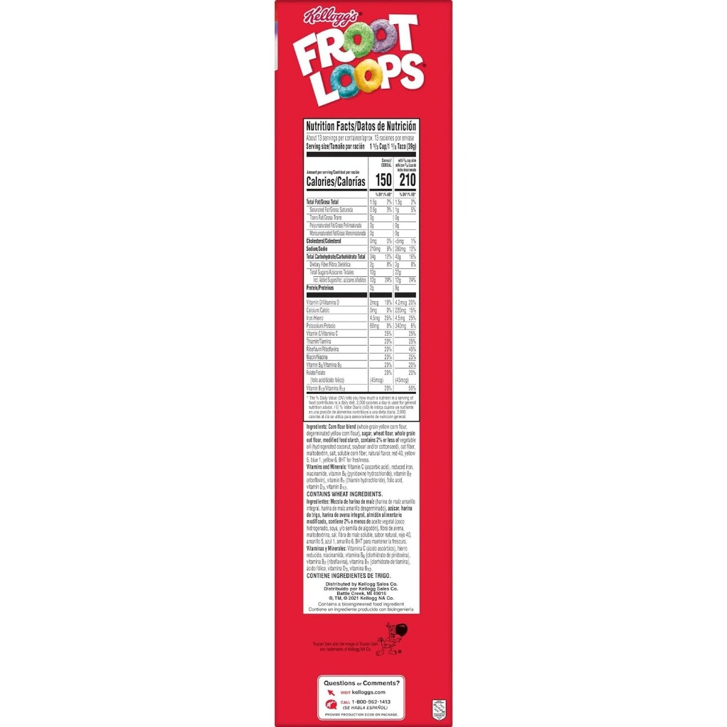 Ngũ cốc  Kellogg's Froot Loops Fruit Flavored with Vitamin C Original 521gr General Mills