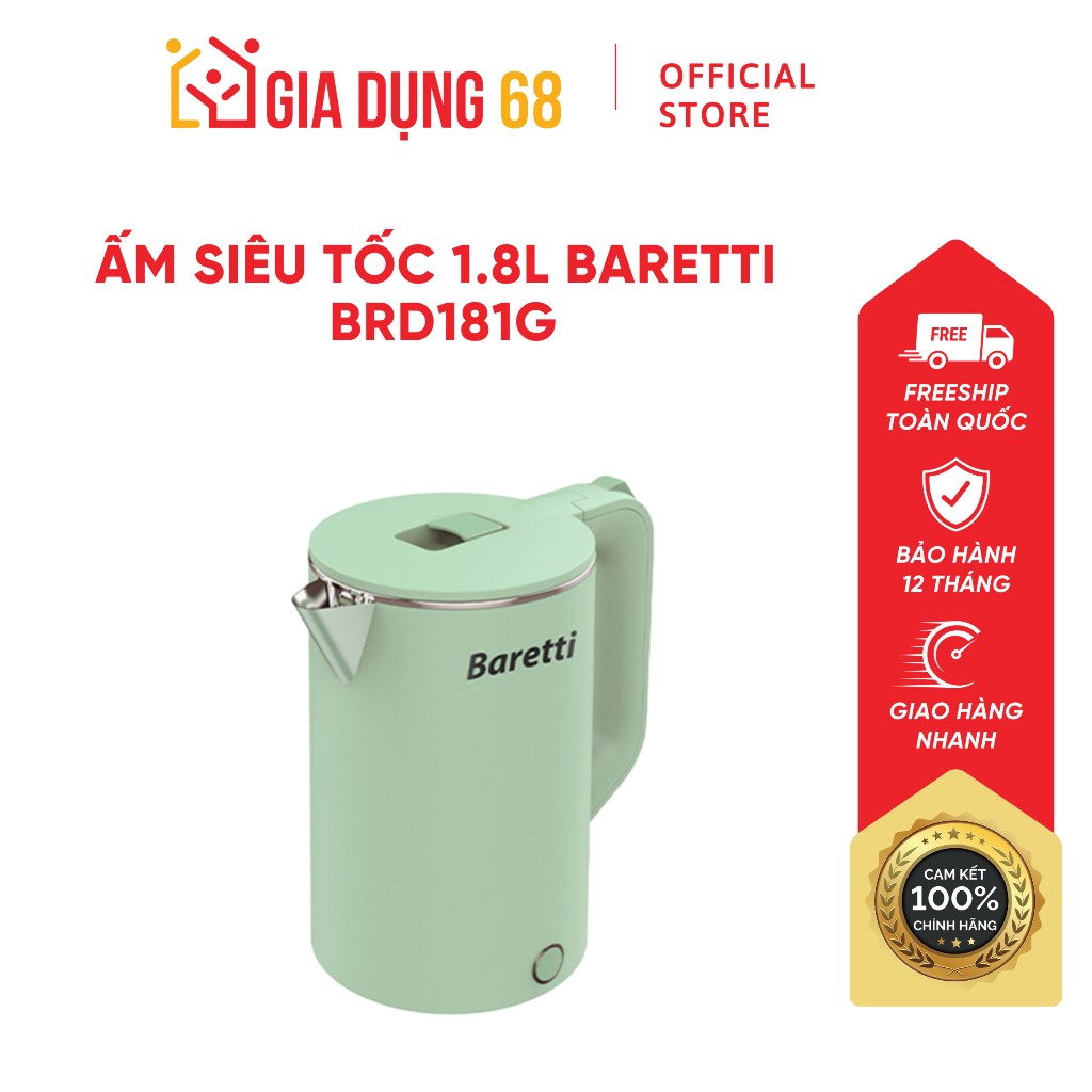 Ấm siêu tốc Inox  1.8L Baretti BRD181G