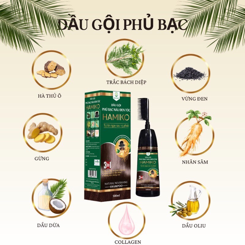 Dầu gội phủ bạc Pucoliza/Hamiko - 3 màu: Nâu hạt dẻ, Nâu đen, Đen