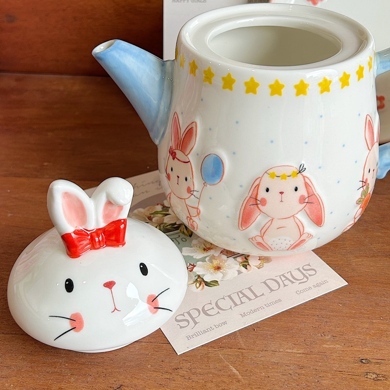 Set ấm tách trà thỏ uống trà vintage