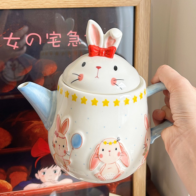 Set ấm tách trà thỏ uống trà vintage